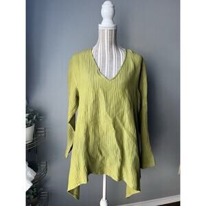 Kathleen Sommers Women Tunic Blouse Medium Lime Green 100% Silk Asymmetrical Hem